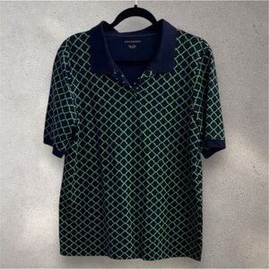 Appleseed's Navy and Green Patterned Polo Shirt